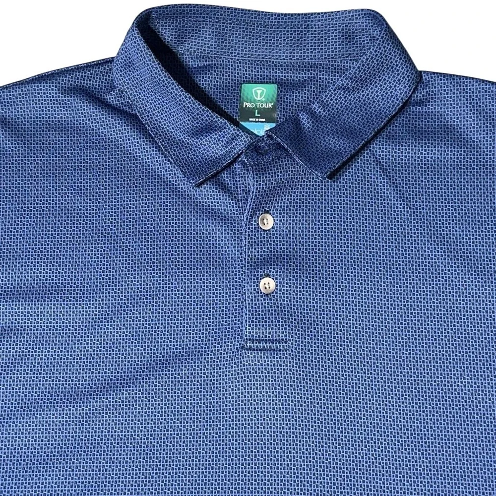Pro‎ Tour Polo Shirt Mens Large Blue Excellent Geometric Print Golf Performance